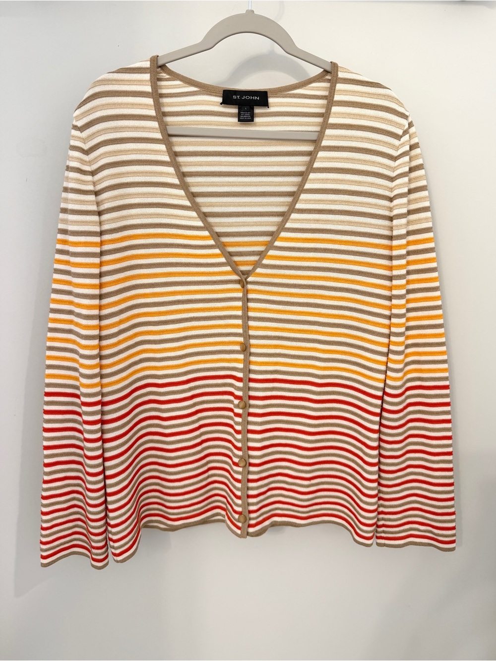 ST. JOHN Striped Button-Front Wool Blend Cardigan in Size Large Like New